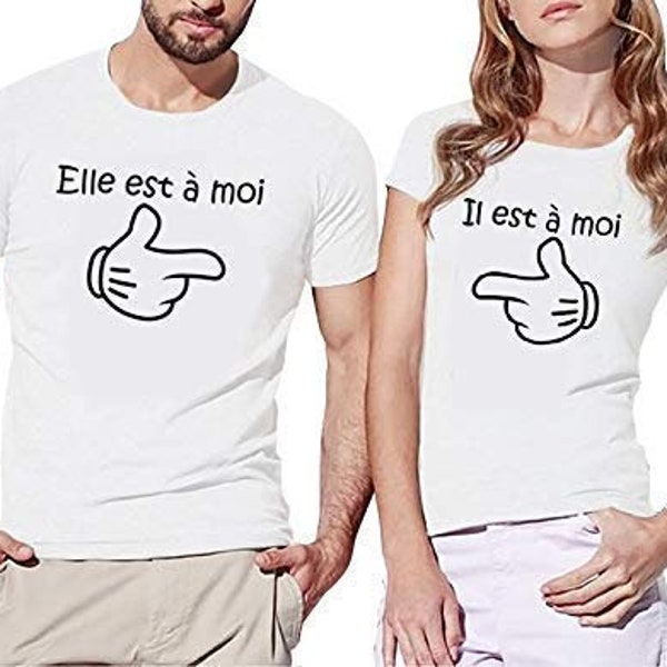 T-Shirts Premium Couple (x2) Existe en Blanc ou Noir, Homme et Femme, Coupe ajustée, idée cadeau Saint Valentin