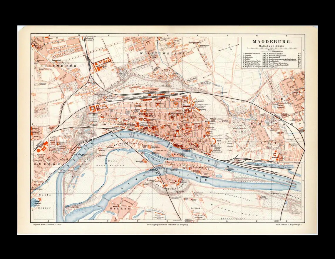 19th Century Antique Original Map of Magdeburg | Etsy