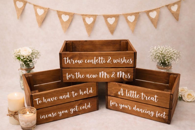 Rustic Wedding Flip Flop Crate | Dark Oak Wooden Basket for Dancing Feet image 3