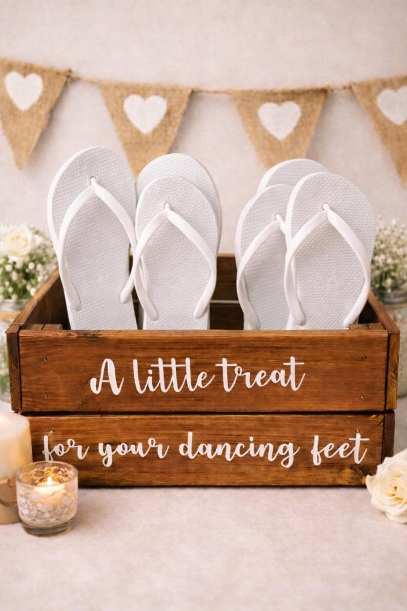 Rustic Wedding Flip Flop Crate | Dark Oak Wooden Basket for Dancing Feet image 1