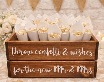 Rustic “Throw Confetti & Wishes” Wedding Crate | Handmade Wooden Confetti Basket | Farmhouse Ceremony Decor