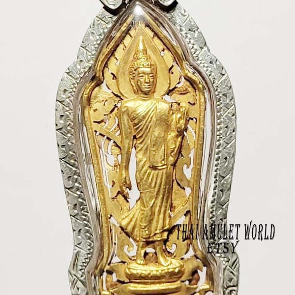 Pendentif bouddha thai 25siècle 2500 dans un cadre en argent véritable