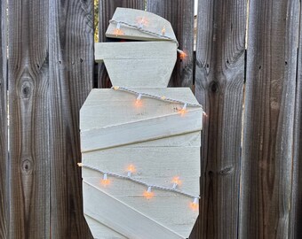 Halloween Wood Mummy with lights, Front porch fall decor, Farmhouse mummy, Reclaimed wood, Fall Decor