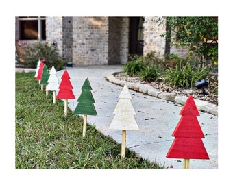 Set of 6 Christmas Tree Yard Art, Outdoor Christmas Decor, Farmhouse Christmas Tree, Wood Trees, yard art, holiday, lights, Christmas gift