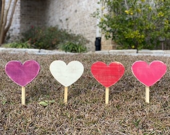 Set of 8 Wood Heart Yard Stakes, Valentines Day, Yard Art, Garden Decor, Farmhouse Valentines, Rustic Hearts
