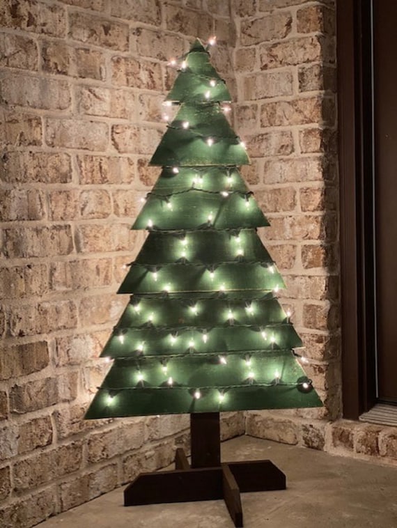 Wood Christmas Tree Farmhouse Christmas Tree Lights Holiday