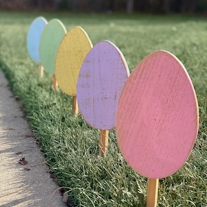 Set of 10 Easter Egg yard stakes, Easter Yard Art, Easter garden decor, wood easter decor, Farmhouse easter