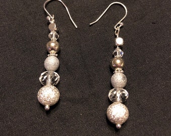 Silver and crystal beaded dangle earrings