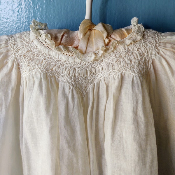 Delicate Antique Smocked Yoke Baby Gown