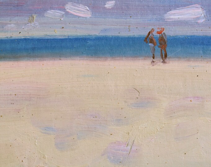 Miniature Framed beach painting Tiny original oil art.