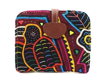 FULL Mola + Leather Wallet with Picture Pocket | Handmade Mola from the Kuna Tribe | 100% Genuine Leather | Colombia | Panama