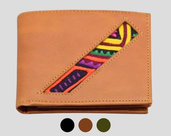 Man's Wallet Mola Line I Genuine One of a Kind Leather Wallet I Dad Gift Men's Wallet I Groomsman I Mola Square Wallet from Colombia