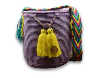 Medium Unicolor Wayuu Mochila Bag | Woven Crossbody | Handmade | Boho | Handmade in Colombia | Lilac