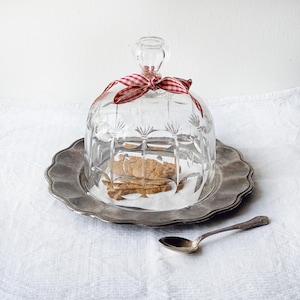 Vintage Glass Cloche with Tin Tray: Mid-Century Danish Serving Set