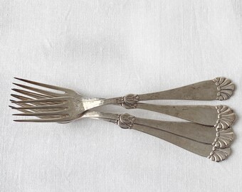 Elegant Art nouveau Silverware | Danish designed Hammered Silver plated forks | Antique Danish Cutlery early 1900'.