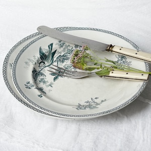 Antique Swedish Porcelain Plates: Bird & Flower Motif, Set of Two