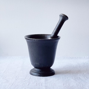 Antique Cast Iron Mortar and Pestle: Dark Patina, Swedish Made