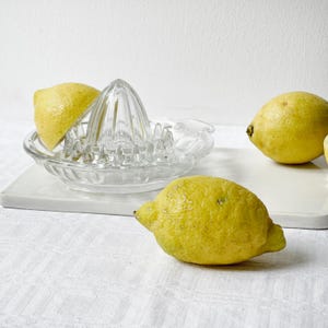 French Produced Vintage Glass Citrus Juicer – 1950s Lemon & Orange Press – Ribbed Design – Excellent Condition.