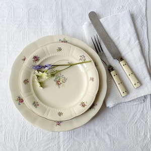 Vintage Rörstrand “Marga” Plates – Scandinavian Mid-Century mix and match Stoneware | Swedish Romantic Grandma-style with flower decor.