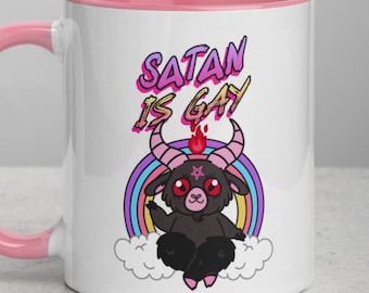 Satan Is Gay, Mug, Satanic Mug, Funny Gay Gift, Gay Mug, Gay Pride, Lesbian Gift, Baphomet Mug, Demon Mug