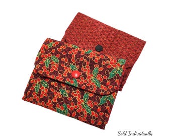 Red Snap Wallet with Zipper Pocket, Winter Fabric Coin Pouch and Card Holder