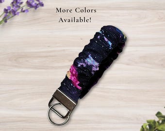 Celestial Scrunchie Wristlet Keychains, Space Galaxy Stars Moons Planets Wrist Key Fobs