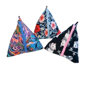 Large Triangle Pouch with D Ring and Optional Clip, Handmade Pyramid Coin Purse, Mini Bag, Travel and Makeup Accessory