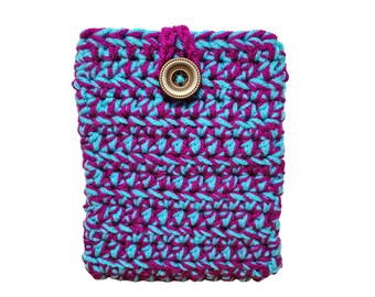 Crochet Kindle Sleeve: Multicolored Tweed with Wood Button