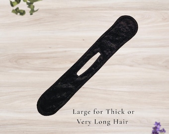 Black Velvet Bun Maker, Sz L for Thick or Long Hair, Hair Holder and Heatless Curls Tool Premium Fabric Twist Tool Hair Accessory