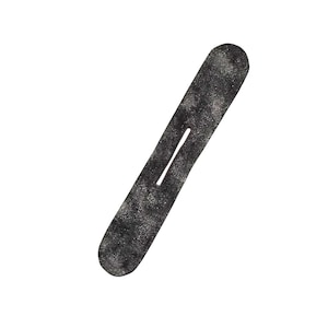 May include: A dark gray hair accessory with a textured, speckled appearance. The hair accessory is a long, flat shape with a rounded end and a slit in the middle. The background is plain white.