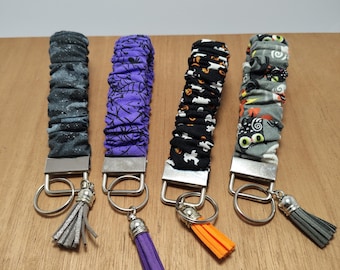 Halloween Scrunchie Wristlet Keychain: Handmade Fabric Key Fob with Optional Tassel