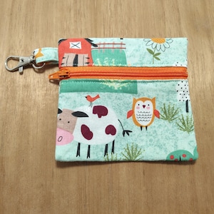 Coin Purse with Clip, Farm Animals Fabric Travel Mini Wallet, ID Zipper Pouch