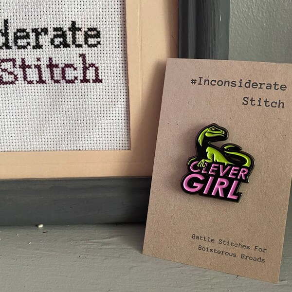 Clever Girl Dinosaur Cross Stitch & Embroidery Minder. Regalo di San Valentino Stitchy perfetto!