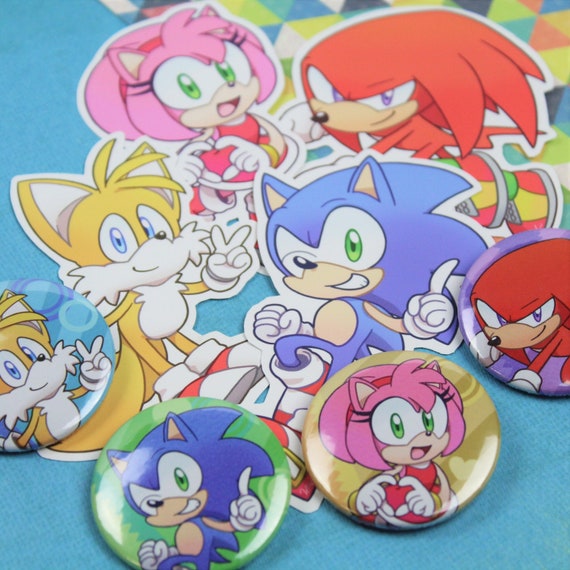 Sonic Tails Knuckles Amy Rose Sonic the Hedgehog Fan Art Sticker Button  Badge Pin 