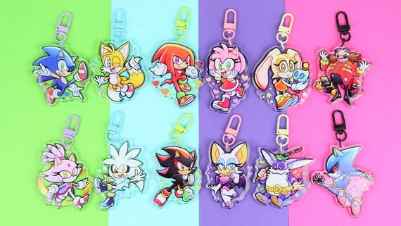 Sonic the Hedgehog Shadow, Knuckles, Tails, Amy, Rouge, Silver, Blaze  Acrylic Charms / Keychain 