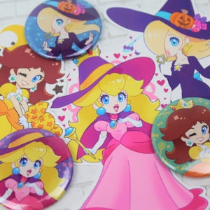 Princess Peach Daisy Rosalina - Halloween - Fan Art - Sticker Button Badge Pin