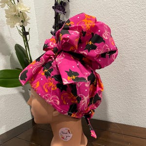 Satin Lined High Bun Scrub Cap, Long Hair Surgical Nurse Hat
