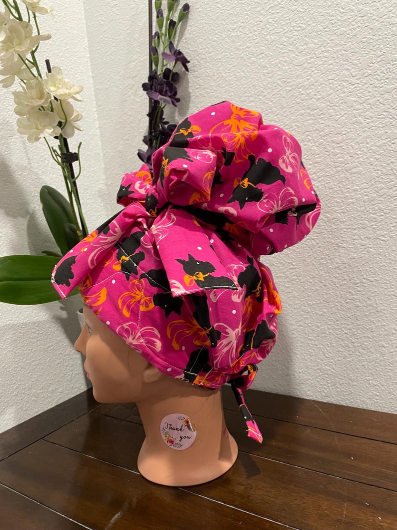 Satin gefütterte High Bun Scrub Cap, lange Haare chirurgische Krankenschwester Hut Bild 1