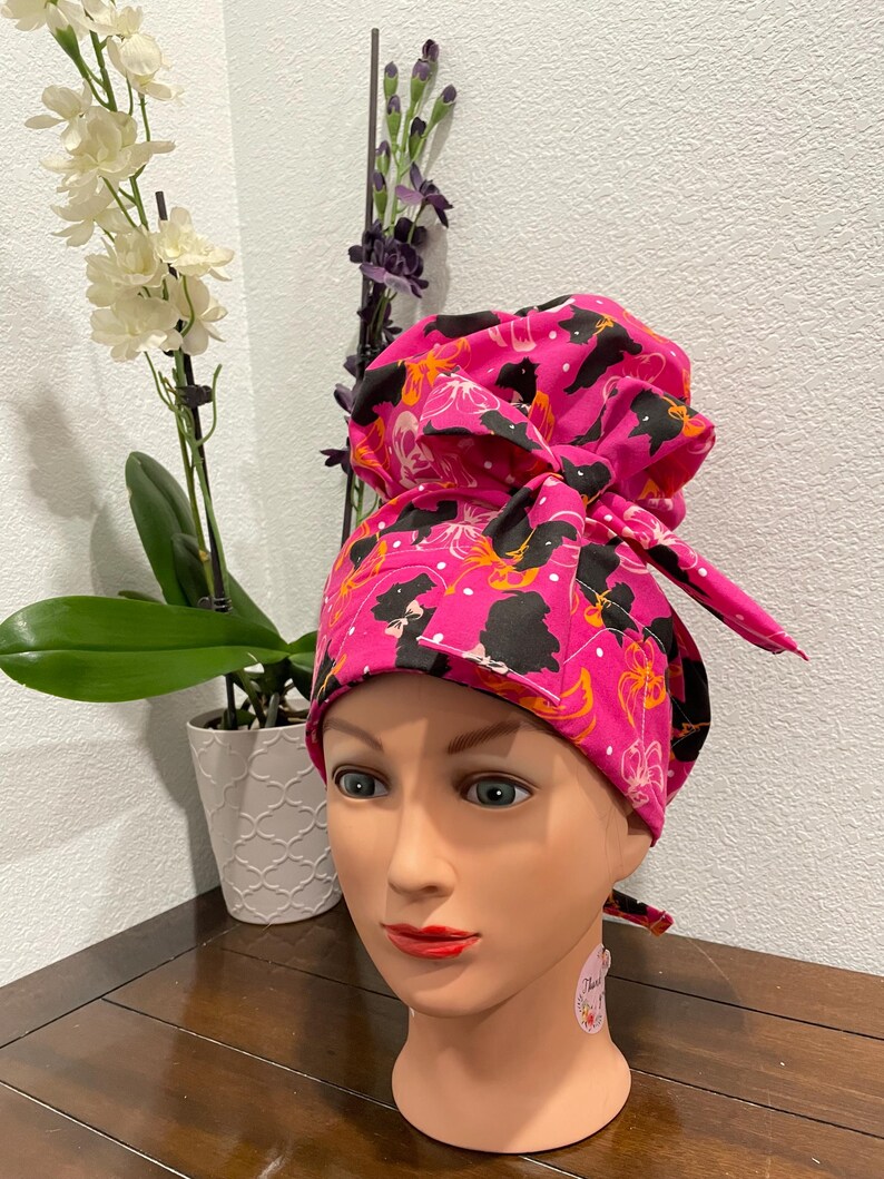 Satin gefütterte High Bun Scrub Cap, lange Haare chirurgische Krankenschwester Hut Bild 3
