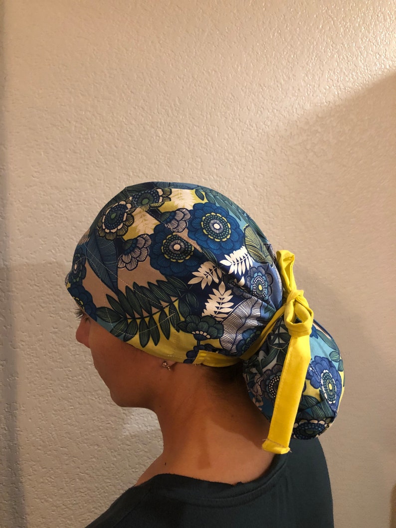 Ponytail With Buttons Women Long Hair Bun Nurse Cap Scrub Etsy