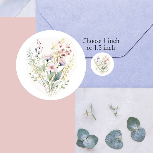 Spring Flowers Round Stickers/Envelope Stickers/Flower Stickers/Envelope Seals/Floral Labels/Gift Bag Labels/Watercolor Stickers/Item #1111