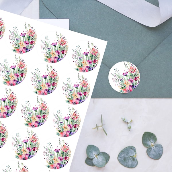 1.5 Inch Spring Wildflowers Envelope Stickers/Floral Seals/Envelope Seals/Envelope Stickers/Floral Stickers/Gift Bag Labels/Item # 944