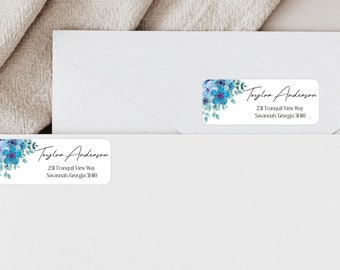 Blue Blooms Address Labels/Personalized Address Stickers/Mailing Labels/Return Address Mailing Stickers/Return Address Stickers/Item # 488