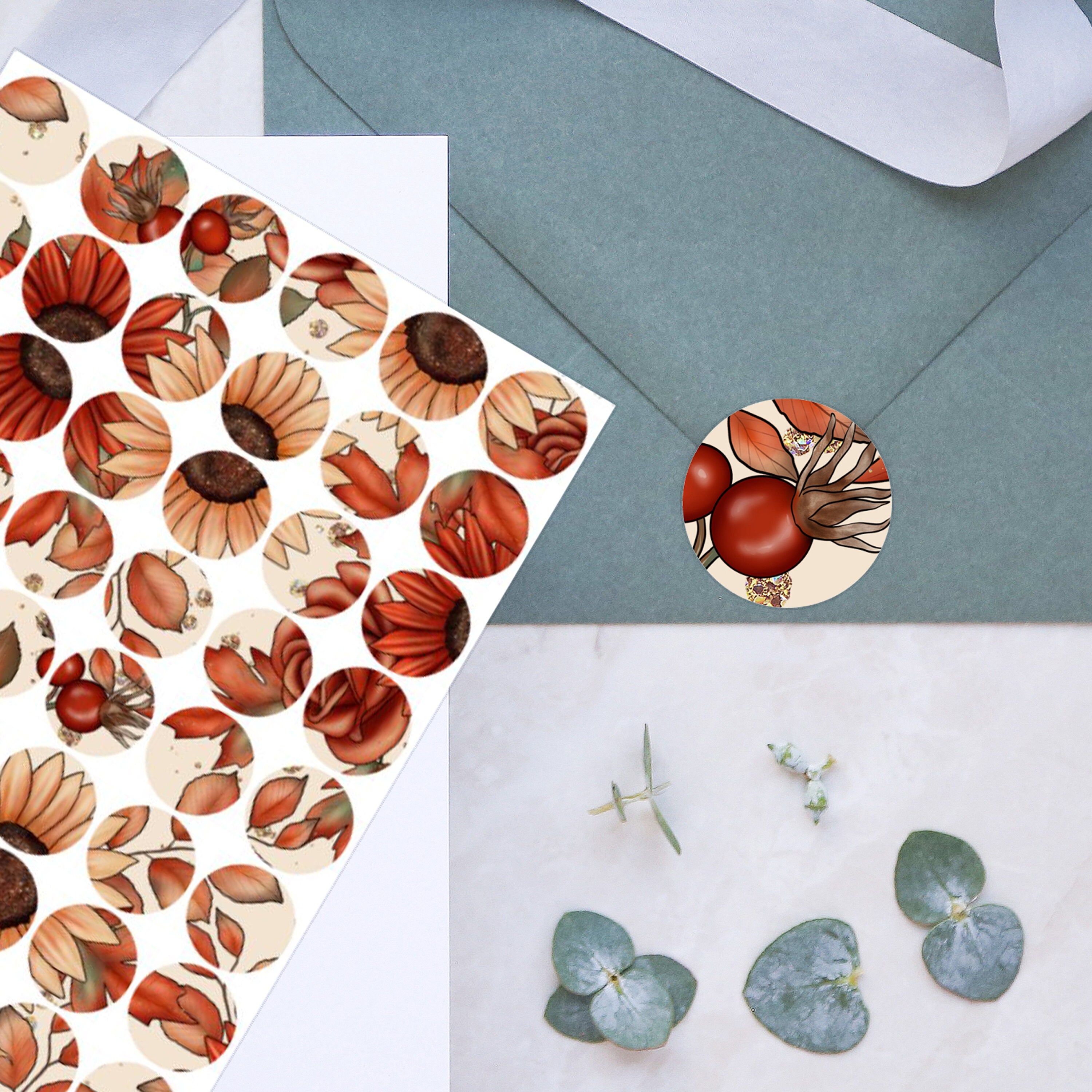 Round Fall Flowers Envelope Stickers 1 Inch/envelope Labels/round Envelope Seals/envelope