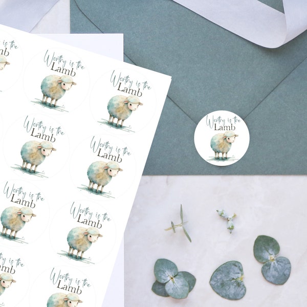 1.5 Inch Worthy Is The Lamb Envelope Stickers/Floral Seals/Envelope Seals/Envelope Stickers/Floral Stickers/Gift Bag Labels/Item # 947