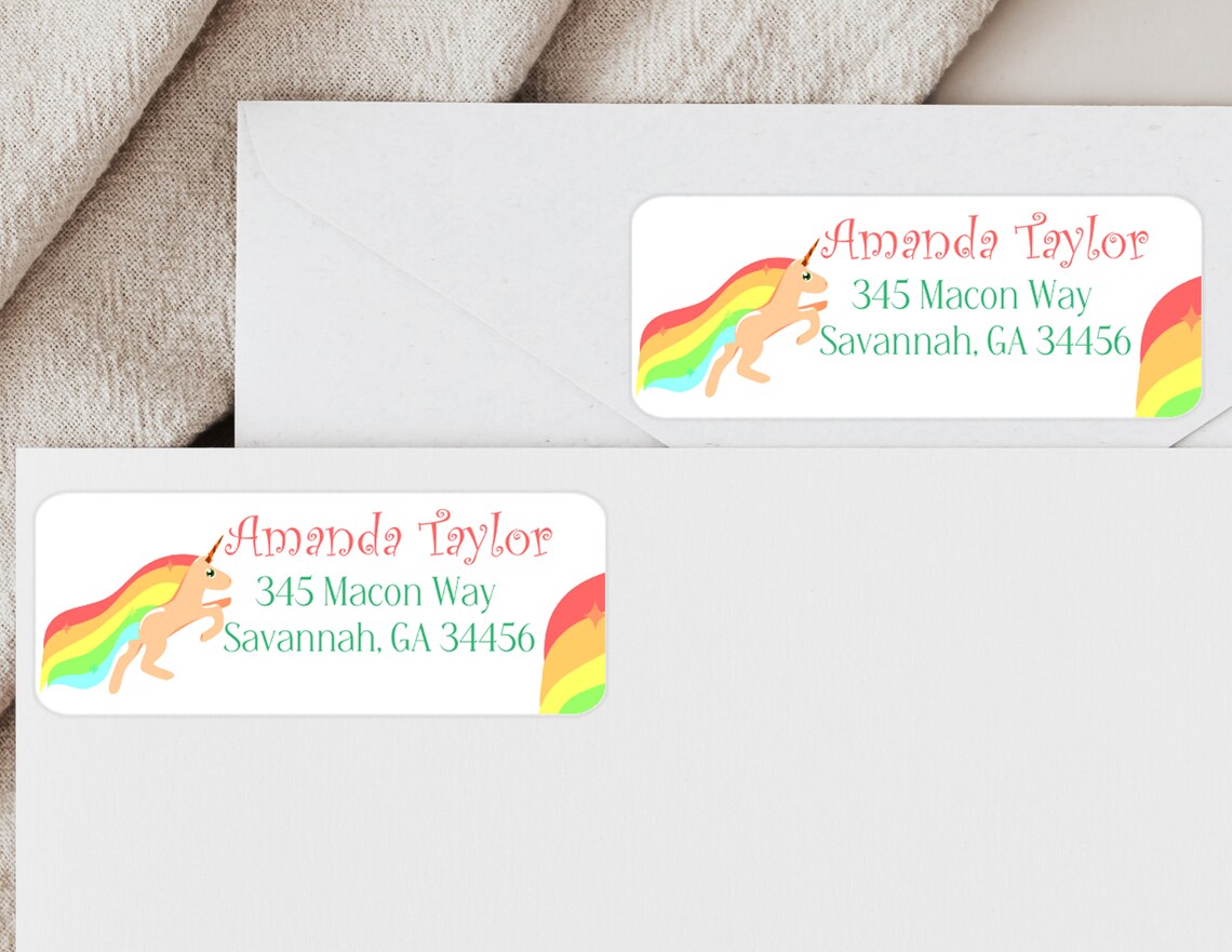 Rainbow Unicorn Address Labels/fun Address Labels/girls Etsy