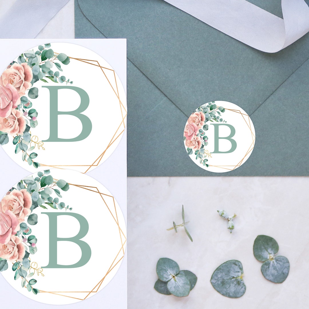 Personalized Envelope Stickers Floral Monogram/round Envelope Etsy