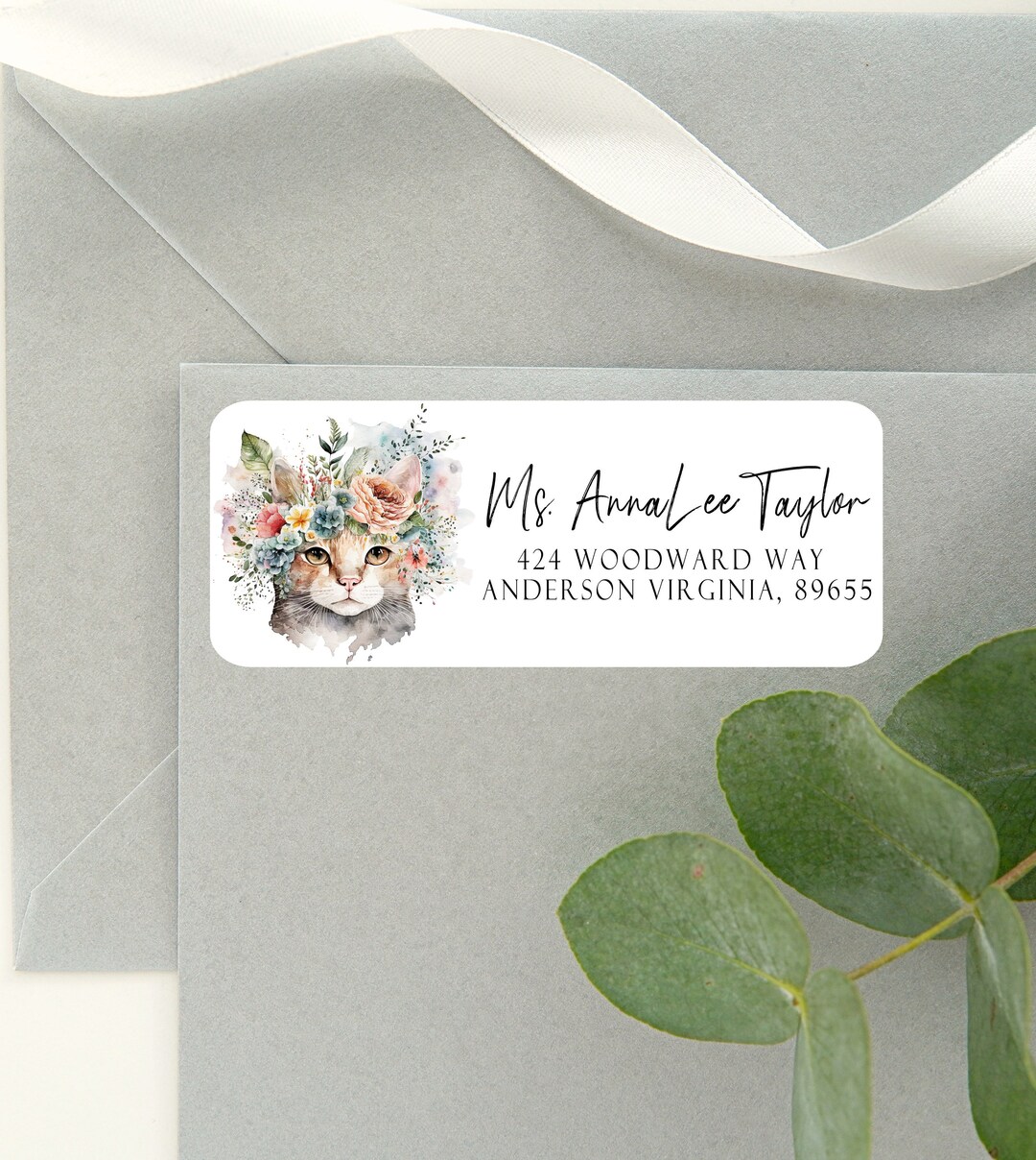 Floral Kitty Address Labels/custom Return Address Labels/envelope Labels/address Stickers
