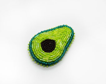 Avocado Brooch, Unique, Handmade, Pin, Statement, Seed Bead, Bead Embroidery, Brooch for Women