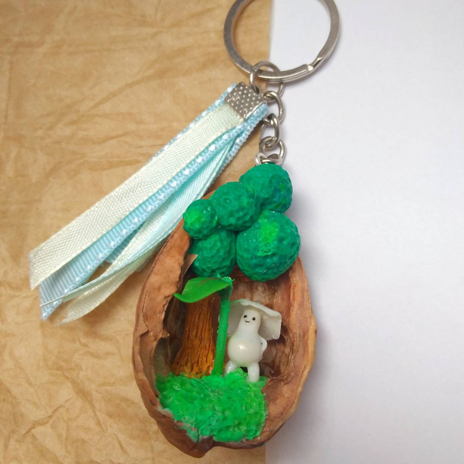 Nature scene keychain in nutshells made with polymer clay Etsy